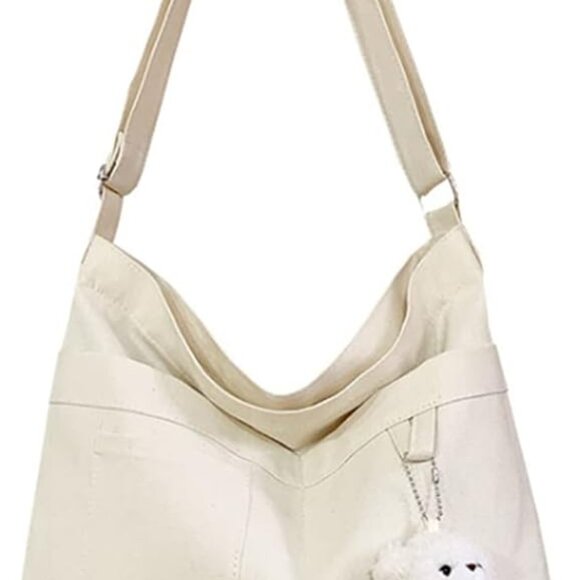 Economical Cotton Canvas Tote Bag,Women Hobo Shoulder Bag Crossbody Handbag with - Picture 1 of 8